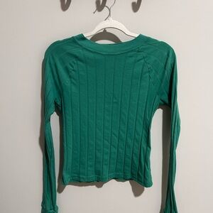 Urban Outfitters Green Ribbed Long Sleeve Top